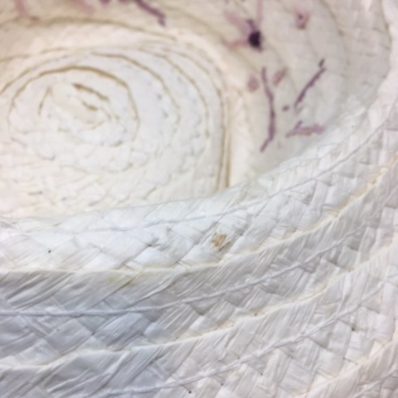 White Woven Sun Hat w/Purple Embroidered Flowers - Picture 12 of 14